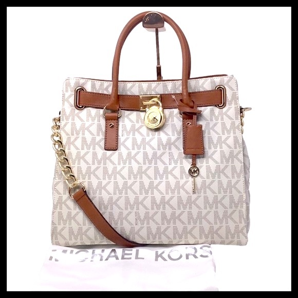 MICHAEL KORS Hamilton Large Satchel Tote Bag Vanilla - Picture 2 of 14